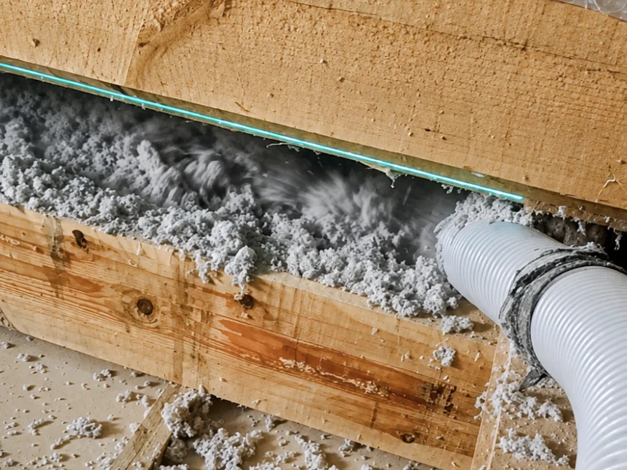 Cellulose insufflée entre les gîtes d'un plancher par IsoLaire